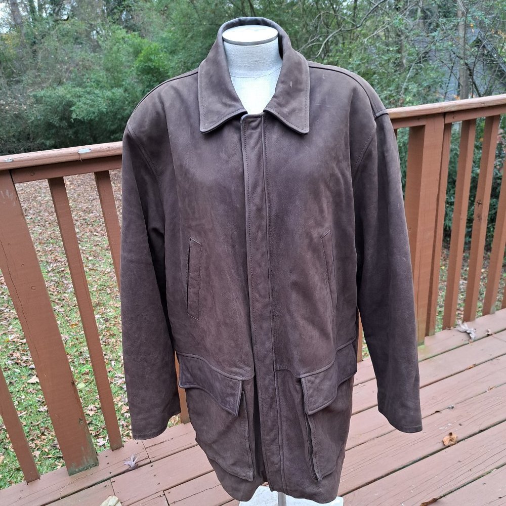 %Brooks Brothers Men's Genuine LEATHER Coat Jacket Large Quilted Lining Bomber